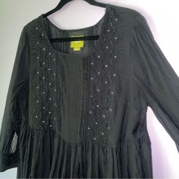 Maeve Size M Black Boho Mini Dress Ruffle Whimsigoth Dark Fairy Cottage - Picture 3 of 5